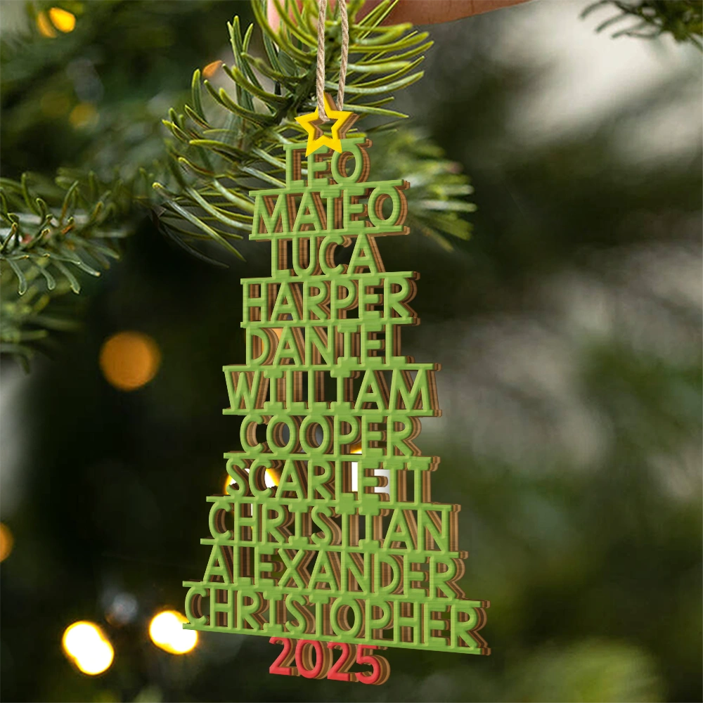 Christmas,Top Market - Christmas Color Tree Family Name - Gift For Family, Besties, Coworker - Personalized Custom Shaped Wooden Ornament