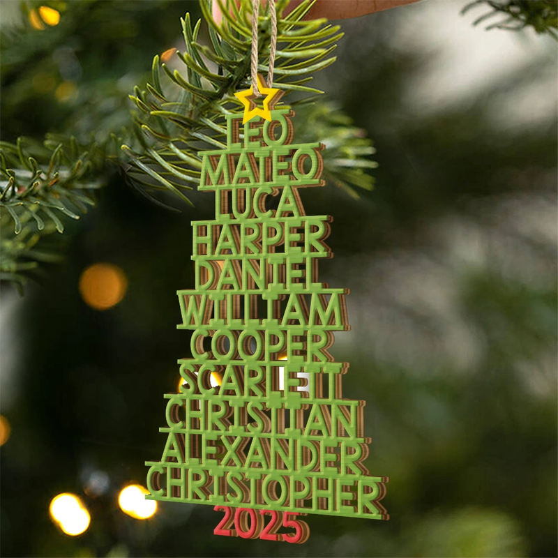 Christmas,Top Market - Christmas Color Tree Family Name - Gift For Family, Besties, Coworker - Personalized Custom Shaped Wooden Ornament