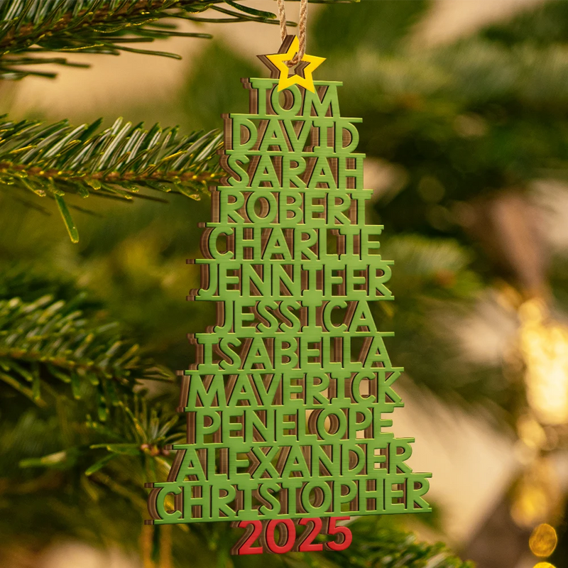 Christmas,Top Market - Christmas Color Tree Family Name - Gift For Family, Besties, Coworker - Personalized Custom Shaped Wooden Ornament