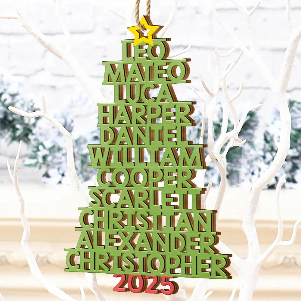 Christmas,Top Market - Christmas Color Tree Family Name - Gift For Family, Besties, Coworker - Personalized Custom Shaped Wooden Ornament