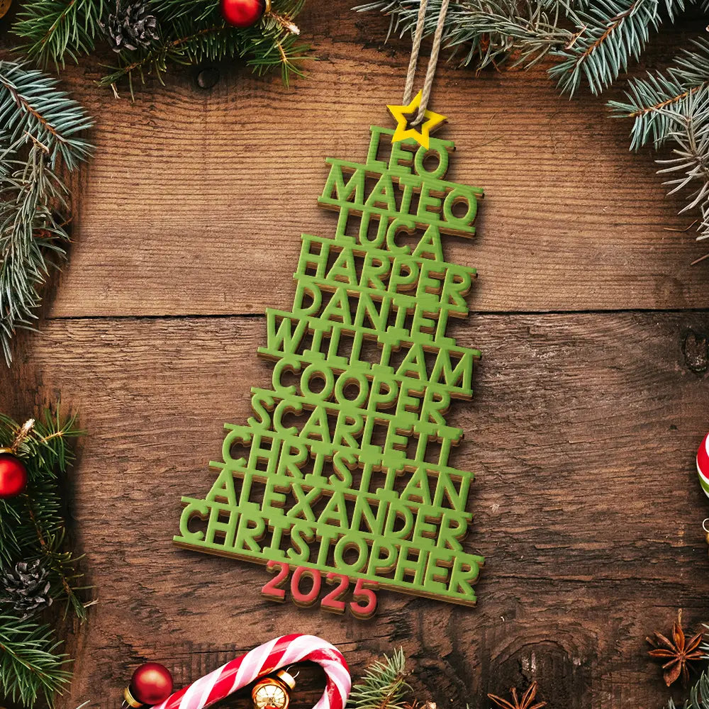 Christmas,Top Market - Christmas Color Tree Family Name - Gift For Family, Besties, Coworker - Personalized Custom Shaped Wooden Ornament