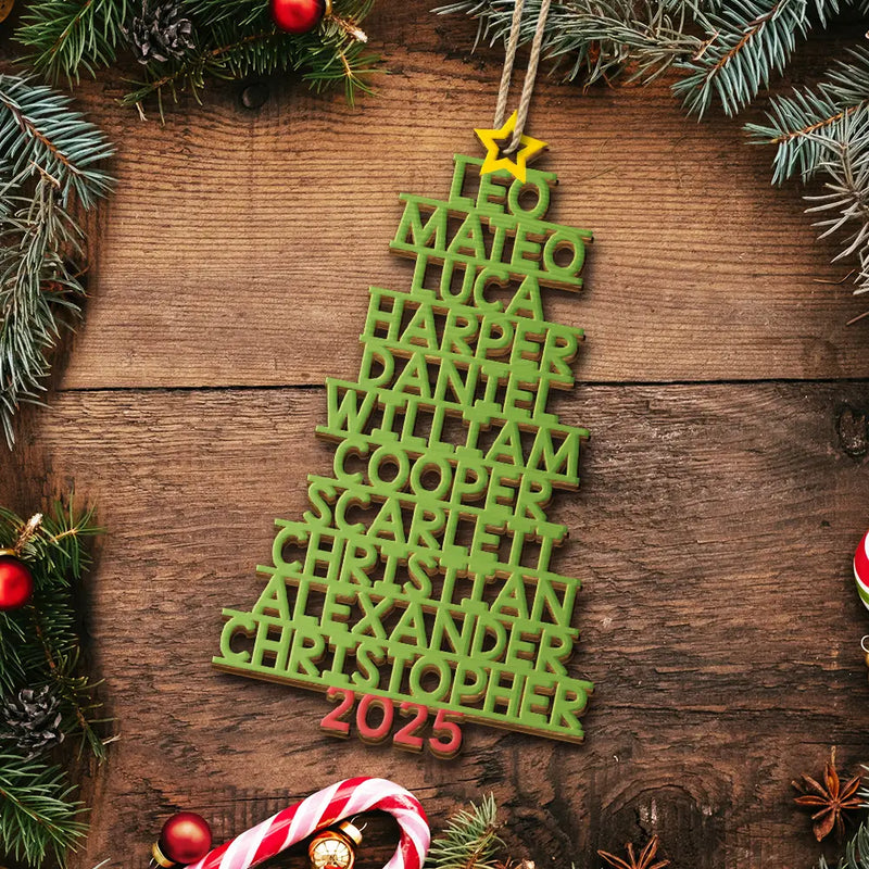 Christmas,Top Market - Christmas Color Tree Family Name - Gift For Family, Besties, Coworker - Personalized Custom Shaped Wooden Ornament