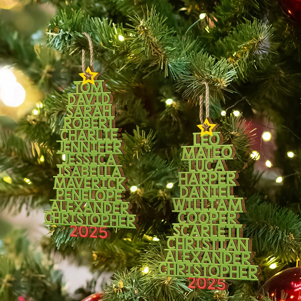 Christmas,Top Market - Christmas Color Tree Family Name - Gift For Family, Besties, Coworker - Personalized Custom Shaped Wooden Ornament