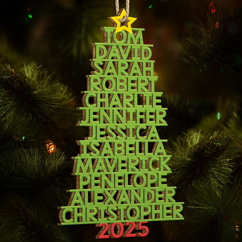 Christmas,Top Market - Christmas Color Tree Family Name - Gift For Family, Besties, Coworker - Personalized Custom Shaped Wooden Ornament
