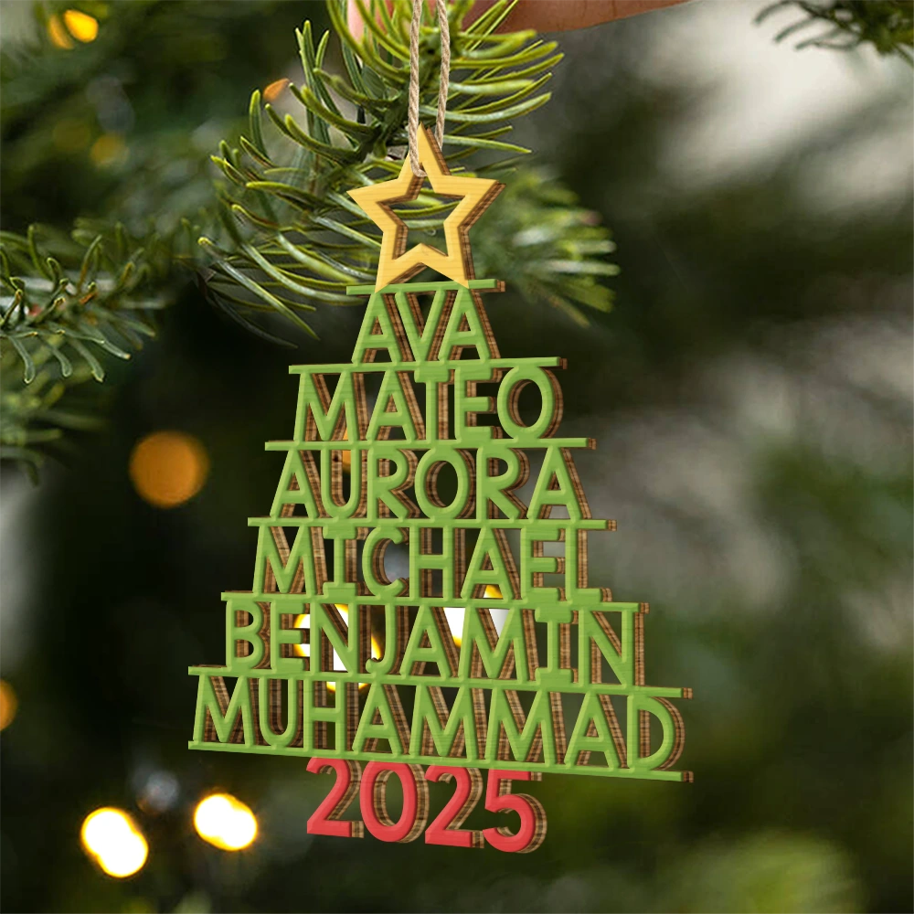 Christmas Color Tree Family Name - Gift For Family, Besties, Coworker - Personalized Wooden Cutout Ornament