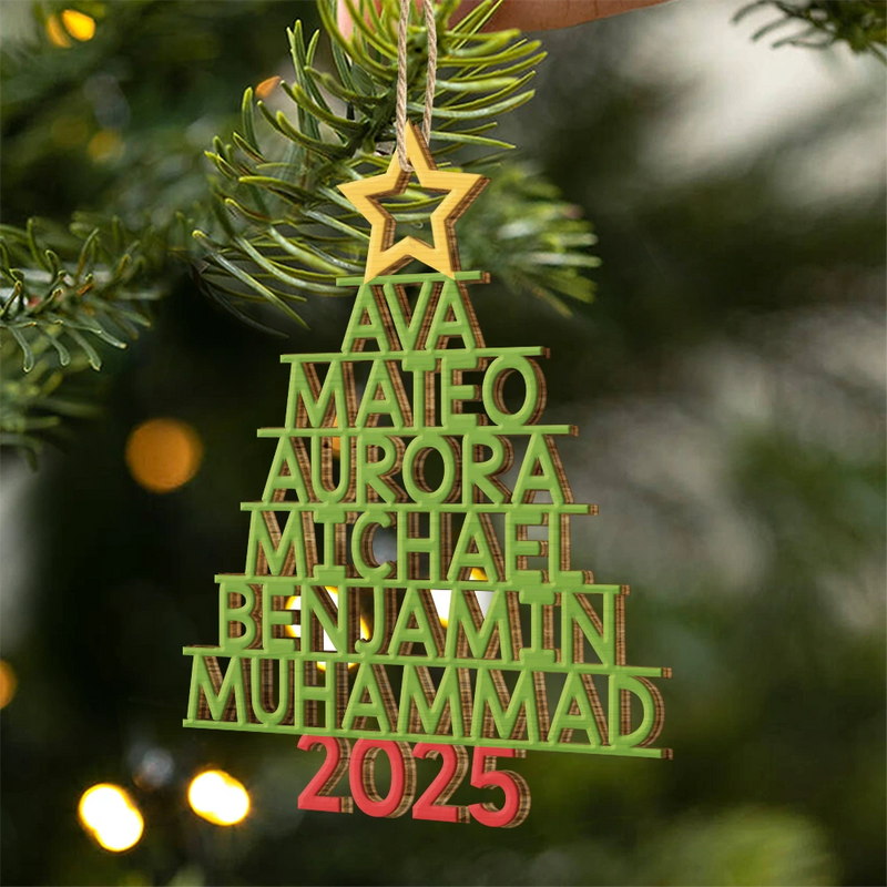 Christmas Color Tree Family Name - Gift For Family, Besties, Coworker - Personalized Wooden Cutout Ornament