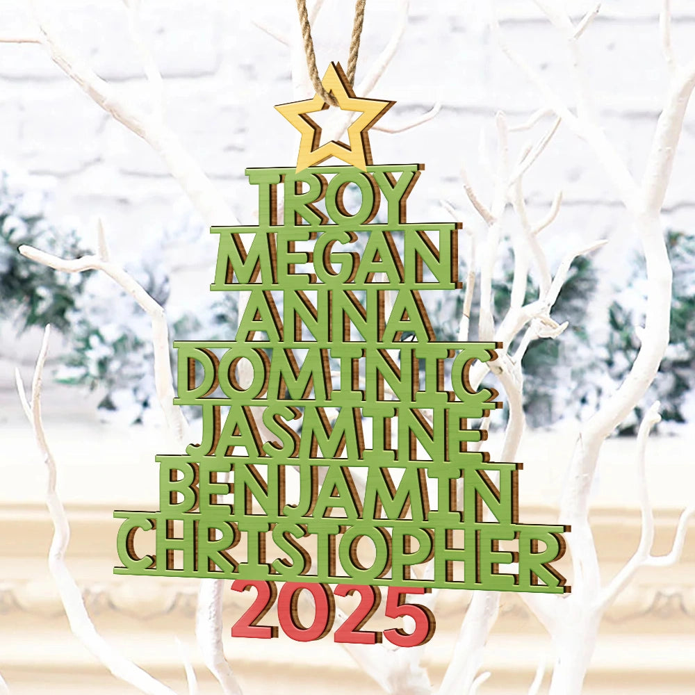 Christmas Color Tree Family Name - Gift For Family, Besties, Coworker - Personalized Wooden Cutout Ornament