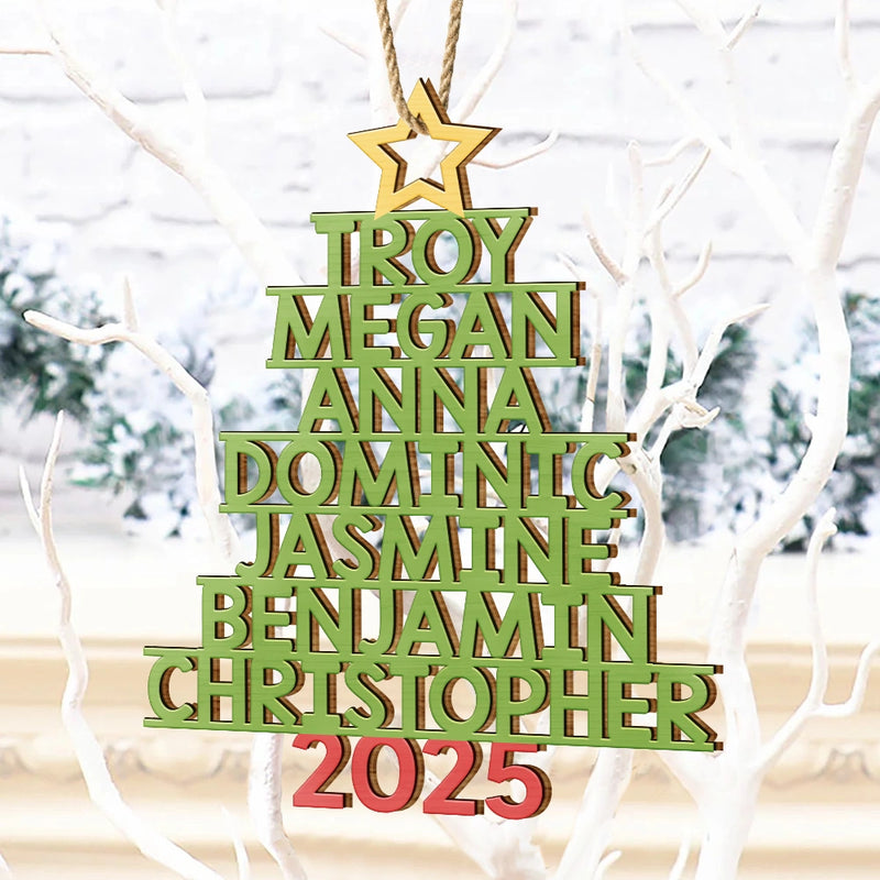 Christmas Color Tree Family Name - Gift For Family, Besties, Coworker - Personalized Wooden Cutout Ornament