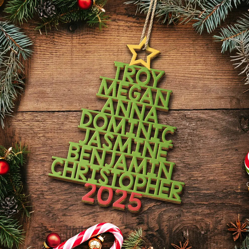 Christmas Color Tree Family Name - Gift For Family, Besties, Coworker - Personalized Wooden Cutout Ornament