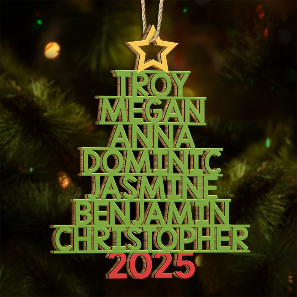 Christmas Color Tree Family Name - Gift For Family, Besties, Coworker - Personalized Wooden Cutout Ornament