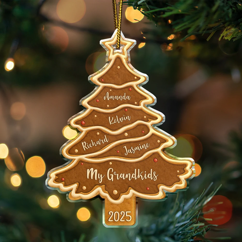 Christmas, Happy, Family, Parents, Gift For Kids - Christmas Cookie Tree Family Bestie Custom Names - Personalized Custom Shaped Acrylic Ornament