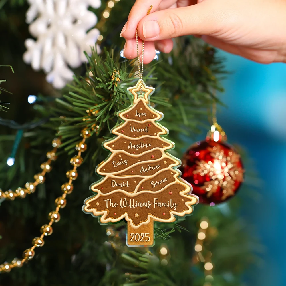 Christmas, Happy, Family, Parents, Gift For Kids - Christmas Cookie Tree Family Bestie Custom Names - Personalized Custom Shaped Acrylic Ornament