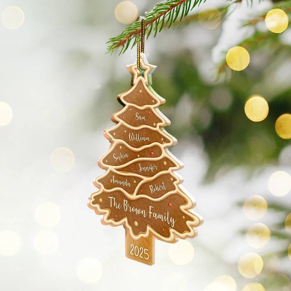 Christmas, Happy, Family, Parents, Gift For Kids - Christmas Cookie Tree Family Bestie Custom Names - Personalized Custom Shaped Acrylic Ornament