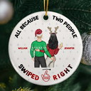 Christmas Couple Swiped Right - Personalized Circle Ceramic Ornament