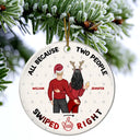 Christmas Couple Swiped Right - Personalized Circle Ceramic Ornament