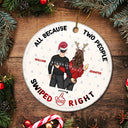 Christmas Couple Swiped Right - Personalized Circle Ceramic Ornament