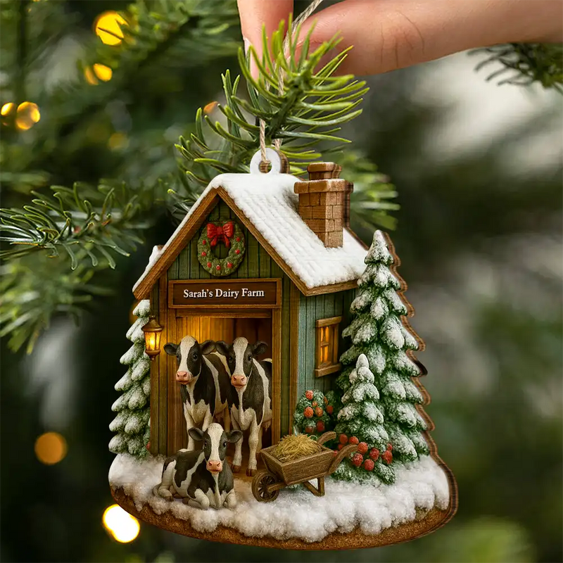 Christmas,Farm,Gift For Yourself,Happy - Christmas Dairy Farm - Personalized Custom Shaped Wooden Ornament