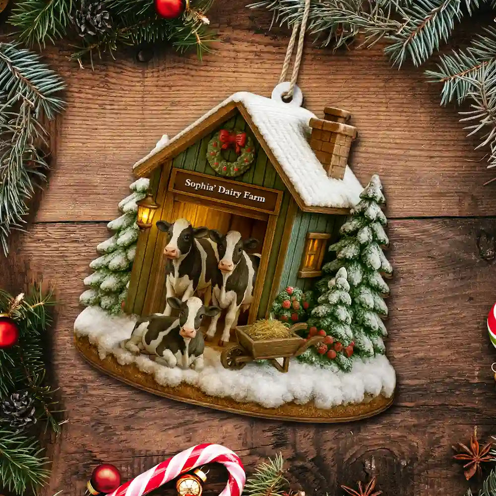 Christmas,Farm,Gift For Yourself,Happy - Christmas Dairy Farm - Personalized Custom Shaped Wooden Ornament