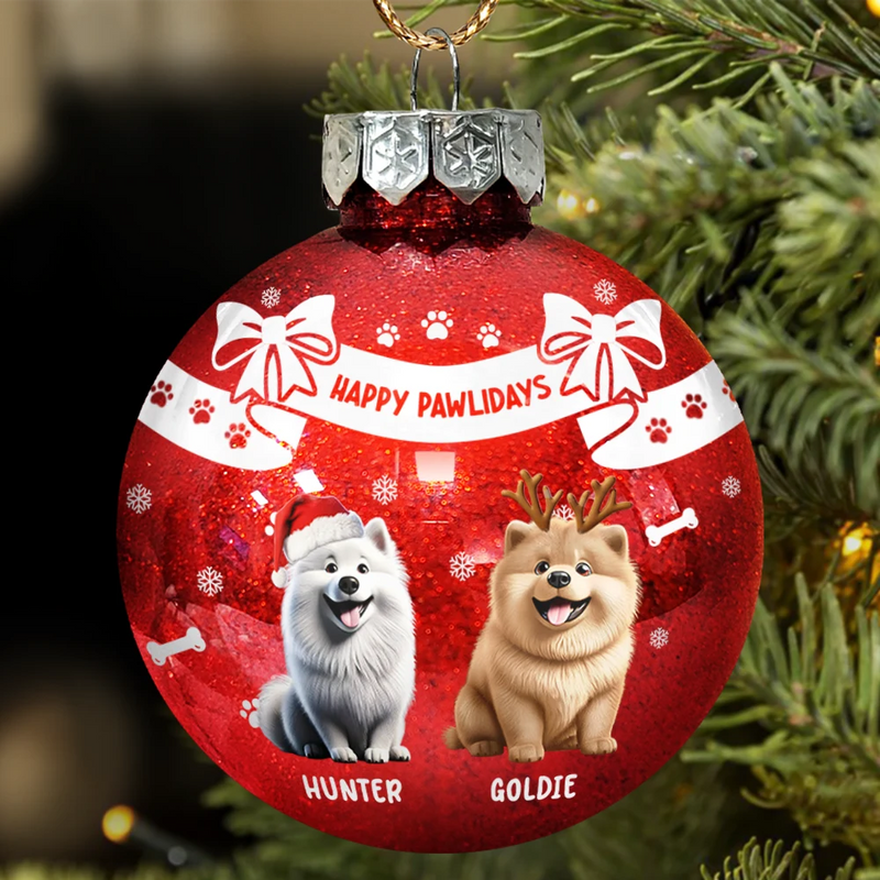 Christmas,Dog Lovers - Christmas Dog With Bowknots - Personalized Ball Ornament