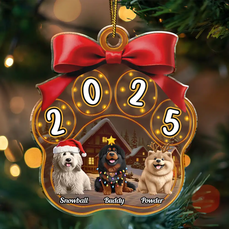 Christmas,Top Market,Pet Lovers,Pet Mom,Pet Dad,Dog Lovers,Dog Mom,Dog Dad,Happy - Christmas Dogs Pawprint - Personalized Custom Shaped Acrylic Ornament