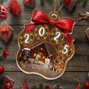 Christmas,Top Market,Pet Lovers,Pet Mom,Pet Dad,Dog Lovers,Dog Mom,Dog Dad,Happy - Christmas Dogs Pawprint - Personalized Custom Shaped Acrylic Ornament