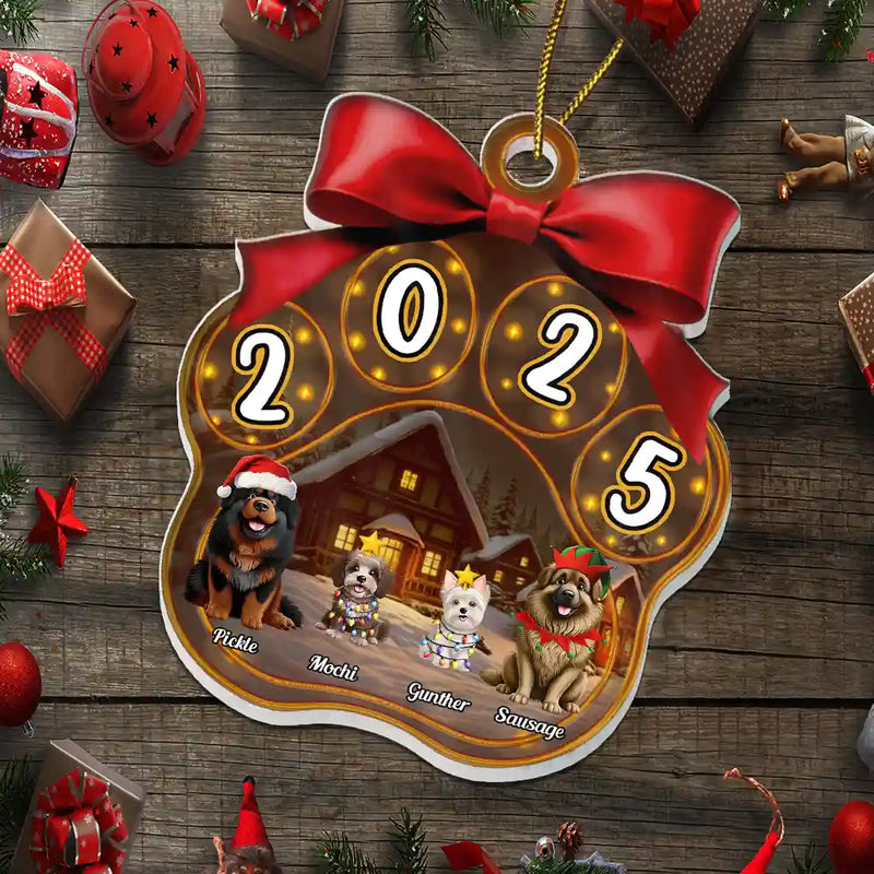 Christmas,Top Market,Pet Lovers,Pet Mom,Pet Dad,Dog Lovers,Dog Mom,Dog Dad,Happy - Christmas Dogs Pawprint - Personalized Custom Shaped Acrylic Ornament