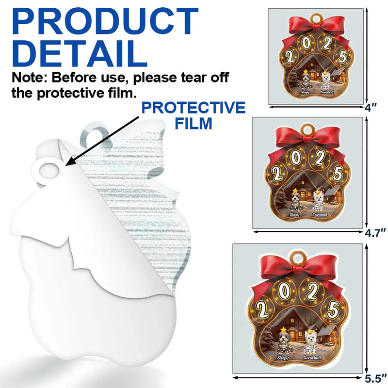 Christmas,Top Market,Pet Lovers,Pet Mom,Pet Dad,Dog Lovers,Dog Mom,Dog Dad,Happy - Christmas Dogs Pawprint - Personalized Custom Shaped Acrylic Ornament