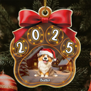 Christmas,Top Market,Pet Lovers,Pet Mom,Pet Dad,Dog Lovers,Dog Mom,Dog Dad,Happy - Christmas Dogs Pawprint - Personalized Custom Shaped Acrylic Ornament