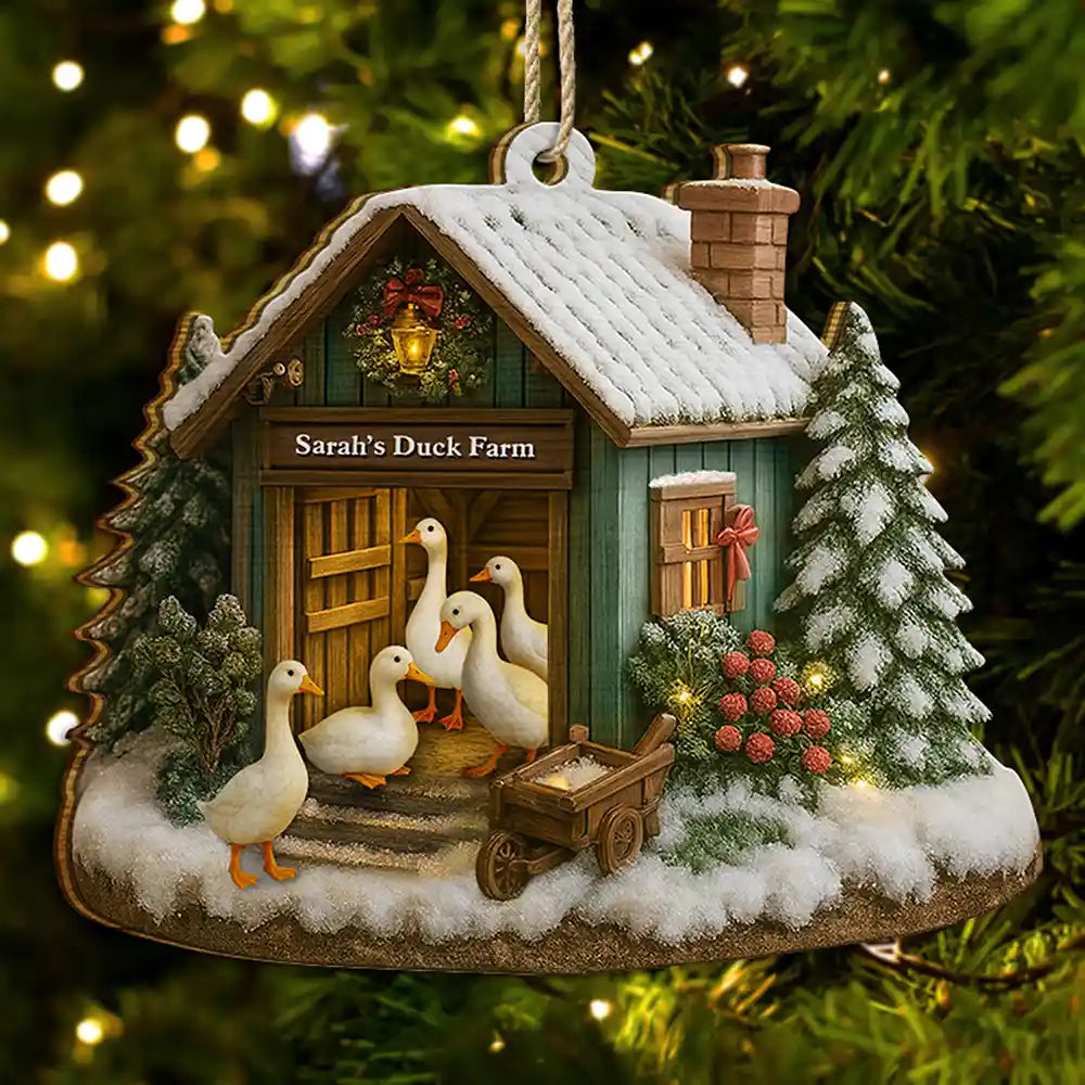 Christmas, Farm, Gift For Yourself, Happy - Christmas Duck Farm - Personalized Custom Shaped Wooden Ornament