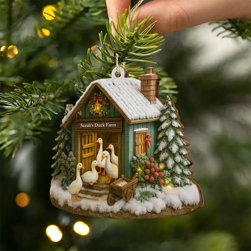 Christmas, Farm, Gift For Yourself, Happy - Christmas Duck Farm - Personalized Custom Shaped Wooden Ornament