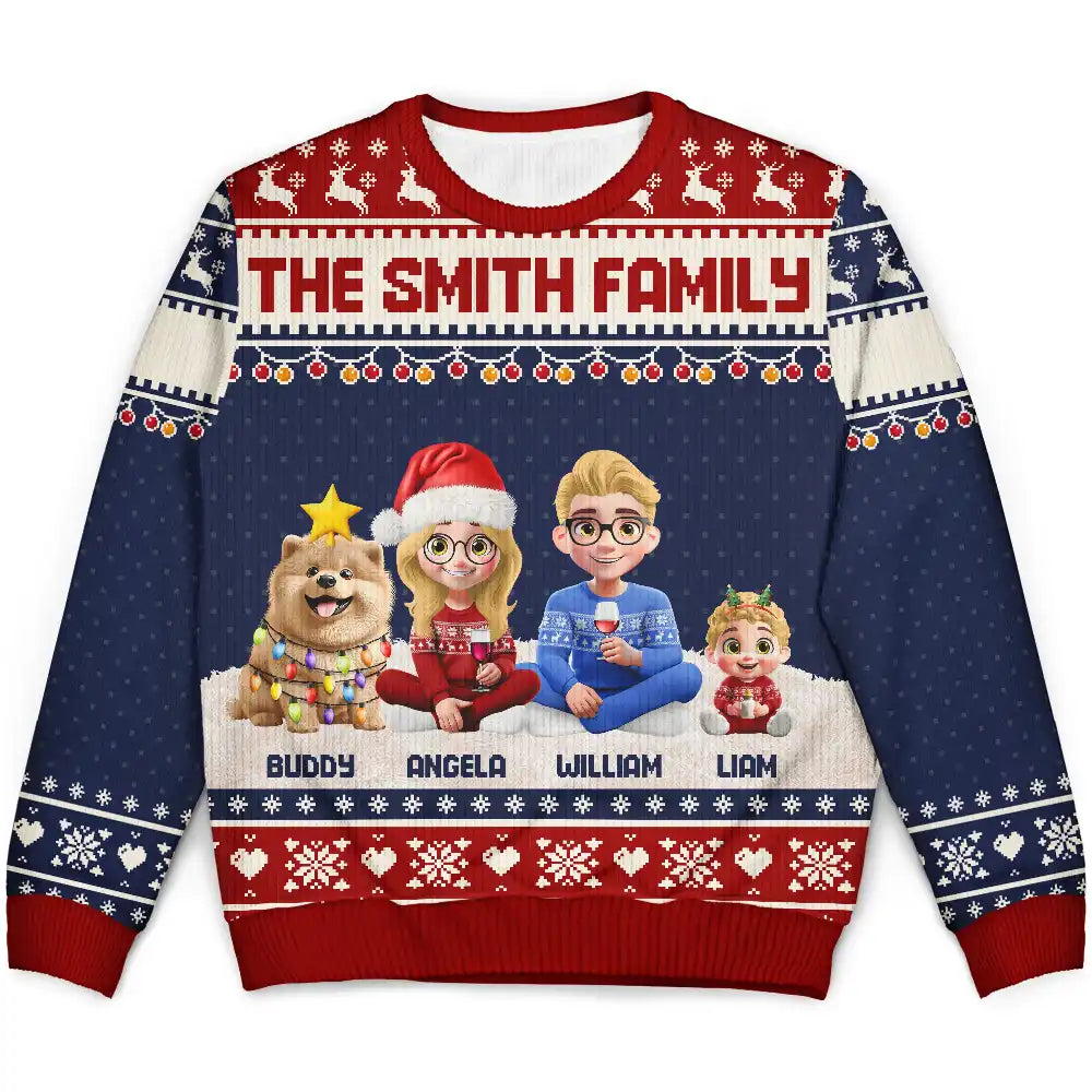 Family,Gift For Couples,Parents,Pet Lovers,Happy,Christmas - Christmas Family 3D Effect Couple Parent - Personalized Unisex Ugly Sweater