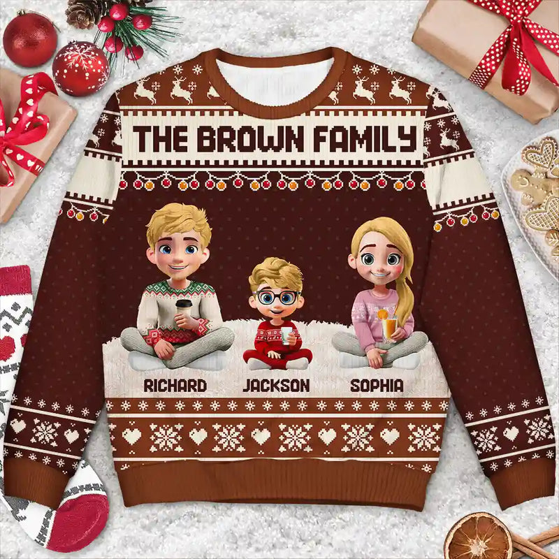Family,Gift For Couples,Parents,Pet Lovers,Happy,Christmas - Christmas Family 3D Effect Couple Parent - Personalized Unisex Ugly Sweater