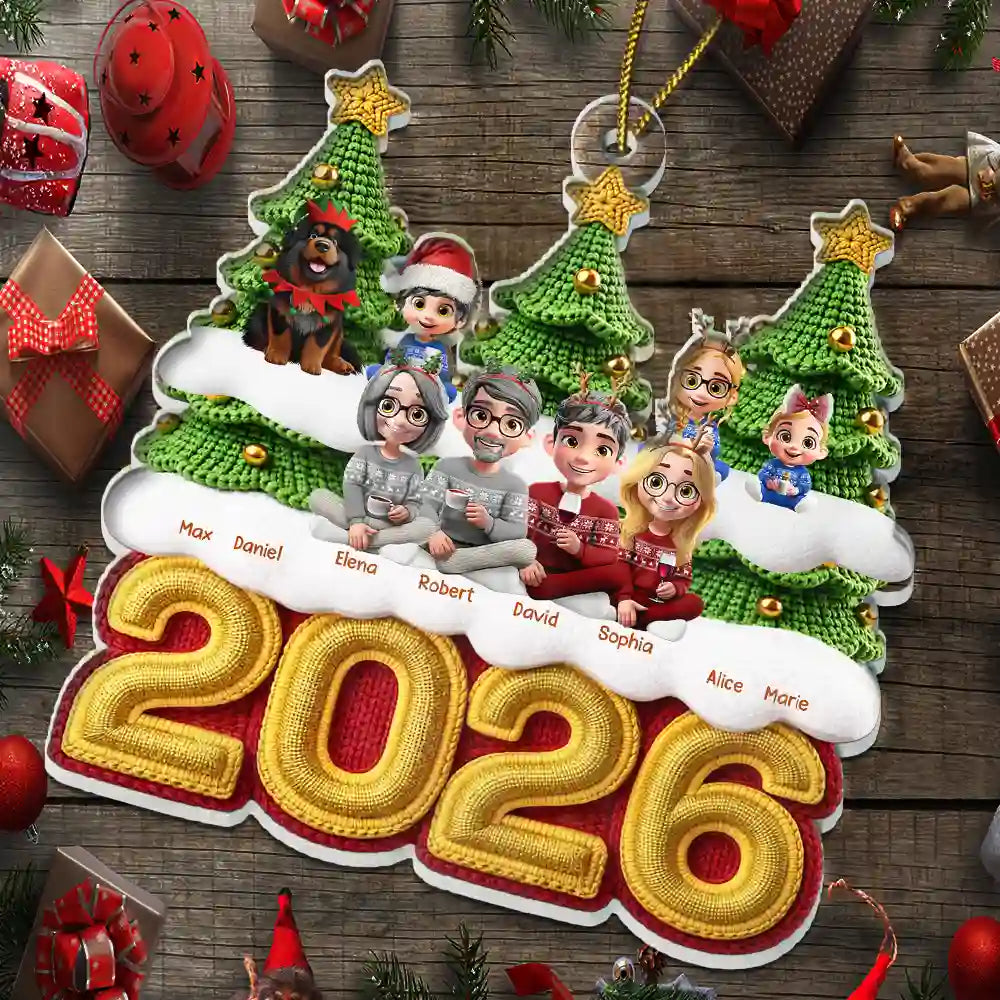 Christmas,Crocheting,Cozy,Family,Vector - Christmas Family Crochet Effect - Personalized Custom Shaped Acrylic Ornament