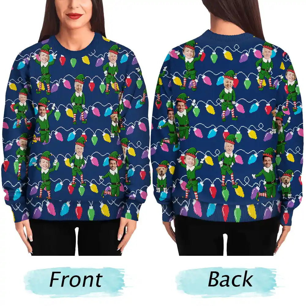 Family, Parents, Gift For Grandparents, Gift For Daughter, Gift For Son, Christmas, Happy - Christmas Family Elves - Personalized Unisex Ugly Sweater