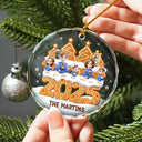 Family,Pet Lovers,Pet Mom,Pet Dad,Pet Couple,Dog Lovers,Dog Couple,Dog Mom,Dog Dad,Cat Lovers,Cat Mom,Cat Dad,Cat Couple,Happy,Christmas - Christmas Family Gingerbread 3D Effect - Personalized Circle Glass Ornament