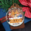 Family,Pet Lovers,Pet Mom,Pet Dad,Pet Couple,Dog Lovers,Dog Couple,Dog Mom,Dog Dad,Cat Lovers,Cat Mom,Cat Dad,Cat Couple,Happy,Christmas - Christmas Family Gingerbread 3D Effect - Personalized Circle Glass Ornament