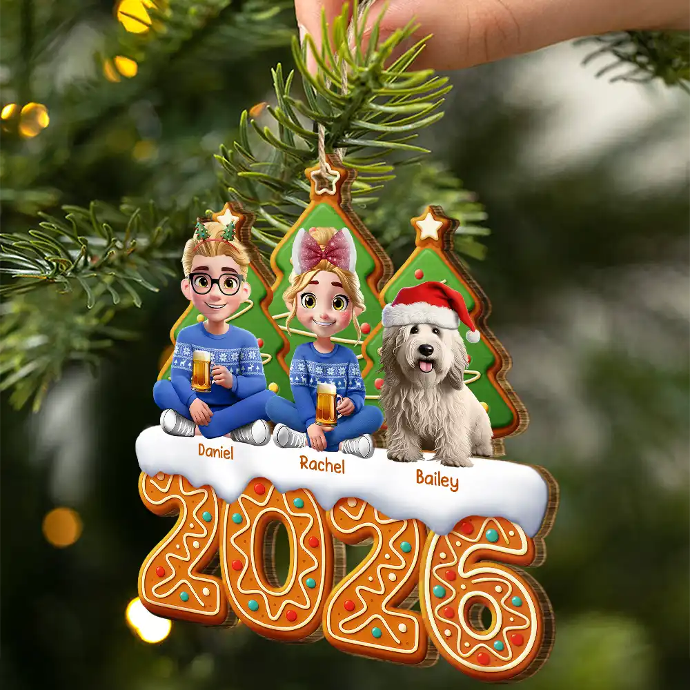 Christmas Family Gingerbread 3D Effect - Personalized Custom Shaped Wooden Ornament