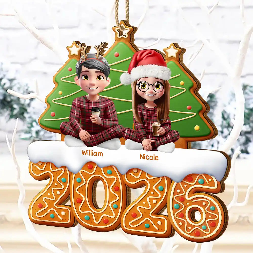 Christmas Family Gingerbread 3D Effect - Personalized Custom Shaped Wooden Ornament