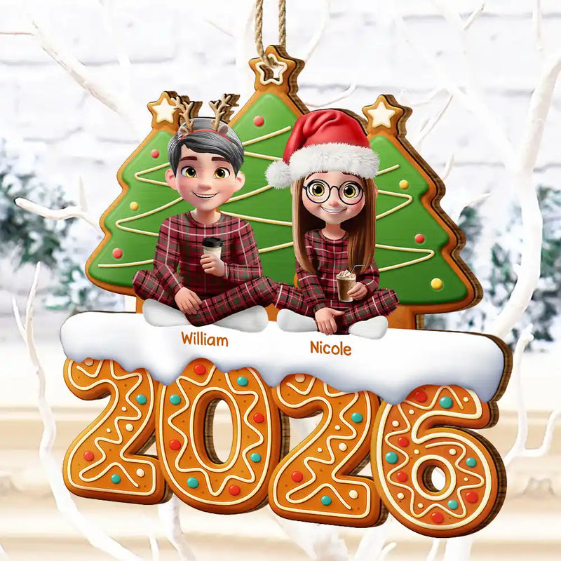Christmas Family Gingerbread 3D Effect - Personalized Custom Shaped Wooden Ornament