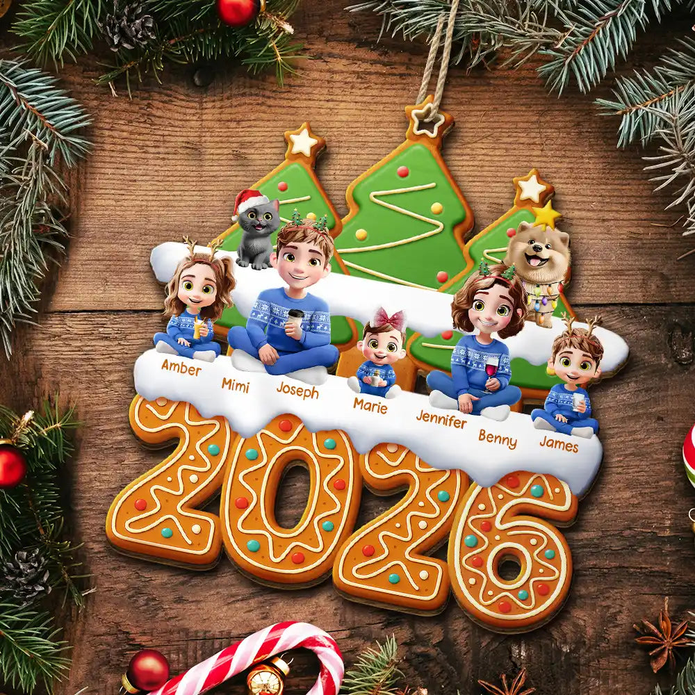Christmas Family Gingerbread 3D Effect - Personalized Custom Shaped Wooden Ornament
