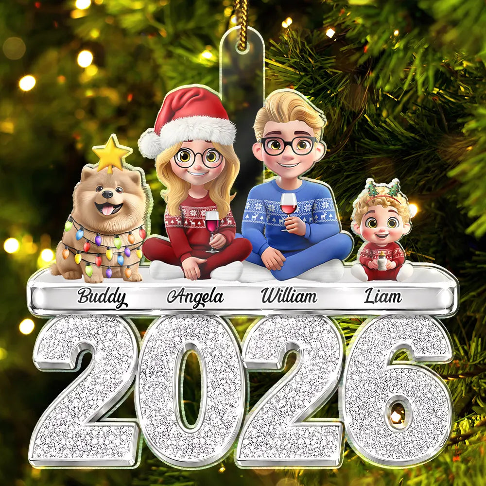 Christmas,Cozy,Family,Vector - Christmas Family Siblings Friends Glitter Effect - Personalized Custom Shaped Acrylic Ornament