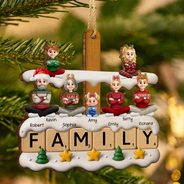 Christmas,Family,Vector,Happy - Christmas Family Sitting Scrabble - Personalized Custom Shaped Wooden Ornament