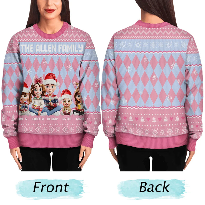 Christmas, Family, Happy - Christmas Family With Kids & Pets Argyle Pattern - Personalized Unisex Ugly Sweater