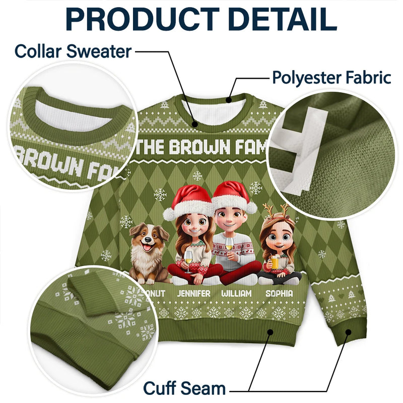 Christmas, Family, Happy - Christmas Family With Kids & Pets Argyle Pattern - Personalized Unisex Ugly Sweater