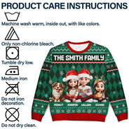 Christmas, Family, Happy - Christmas Family With Kids & Pets Argyle Pattern - Personalized Unisex Ugly Sweater