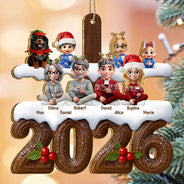Christmas,Cozy,Family,Vector - Christmas Family Yule Log Buche De Noel - Personalized Custom Shaped Wooden Ornament