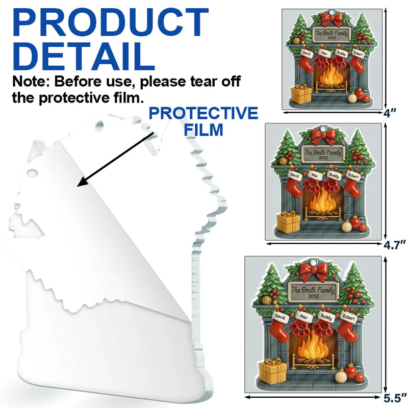 Family,Gift For Women,Gift For Men,Pet Lovers,Happy,Christmas - Christmas Fireplace Family Stockings Ceramic Effect - Personalized Custom Shaped Acrylic Ornament