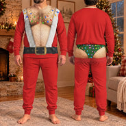 Christmas,Humorous,Gifts For Him,Gift For Men,Gift For Yourself,Icon - Christmas Funny Hairy Chest Santa Elf - Personalized Unisex Pajamas Set