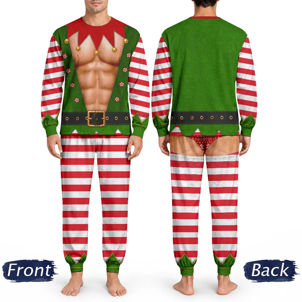 Christmas,Humorous,Gifts For Him,Gift For Men,Gift For Yourself,Icon - Christmas Funny Hairy Chest Santa Elf - Personalized Unisex Pajamas Set
