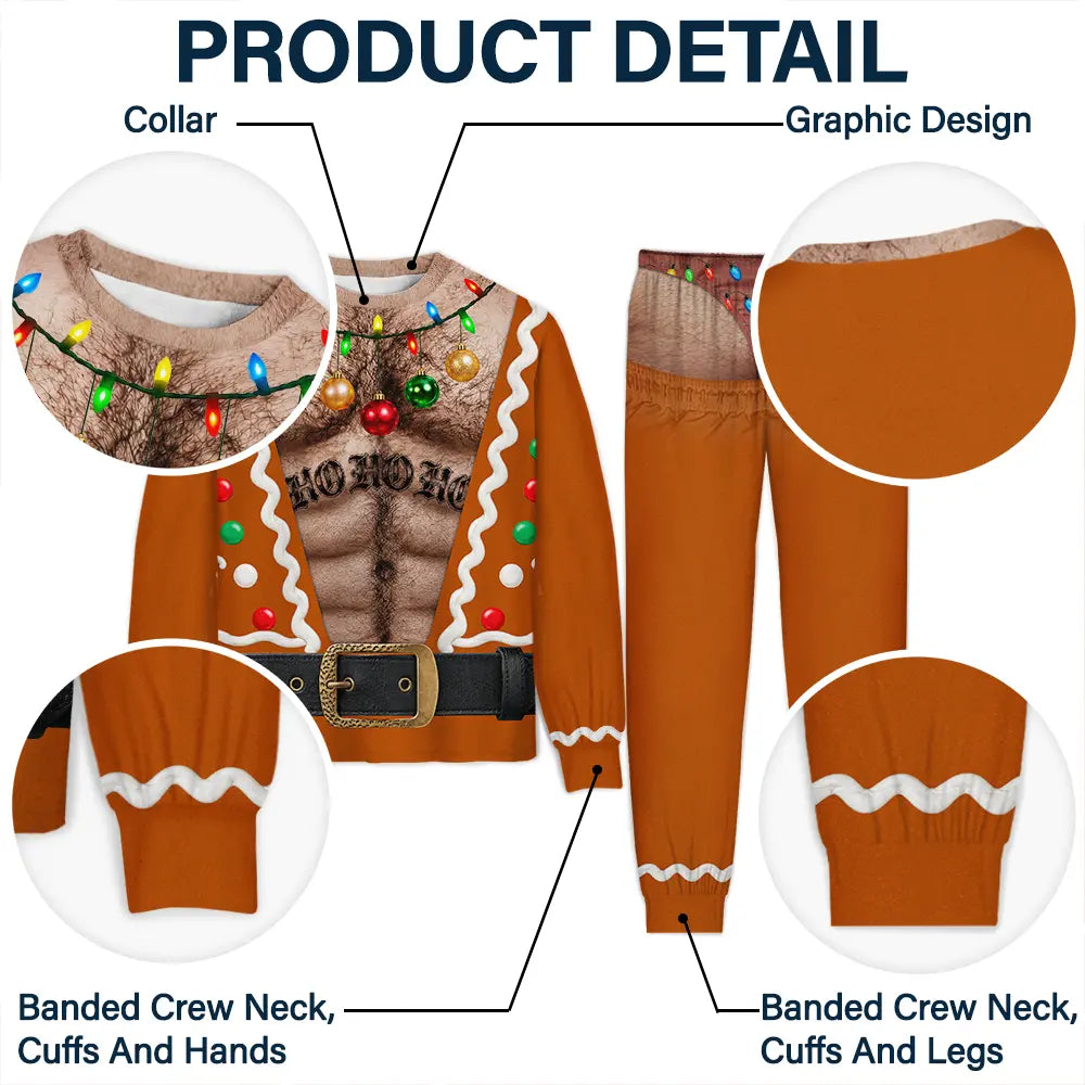 Christmas,Humorous,Gifts For Him,Gift For Men,Gift For Yourself,Icon - Christmas Funny Hairy Chest Santa Elf - Personalized Unisex Pajamas Set